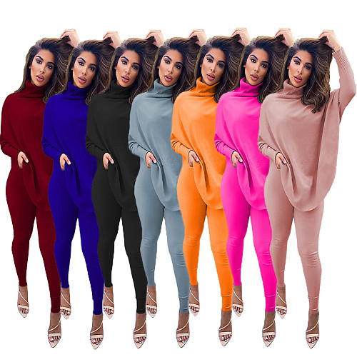 XS Solid-color Bat-sleeved High-necked Blouse Leggings Set MAE-2070