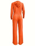 Women Orange Zipper Hoodies And Long Pants Casual Sets ORY-5256