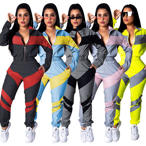 Zippered Lightweight Windbreaker Jacket Pants Tracksuit SHD-9056