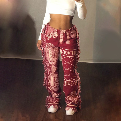 2023 Women Casual Multi-Color Fringed Pants MAE-2194