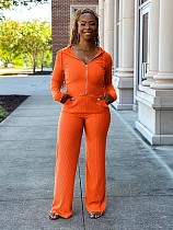 Women Orange Zipper Hoodies And Long Pants Casual Sets ORY-5256