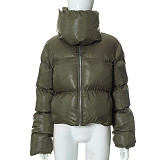 Women Thick Button Neck Jacket Zipper Warm Cotton-padded Coat RS-Y21TP452