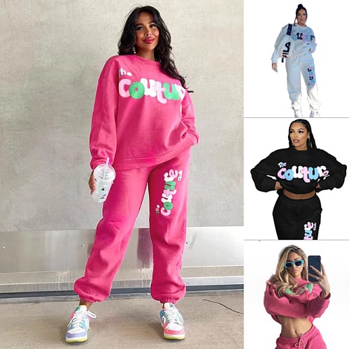 Autumn and Winter Leisure Sports Knitted Letter Printed Outfits RS-79887