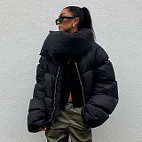 Women Thick Button Neck Jacket Zipper Warm Cotton-padded Coat RS-Y21TP452