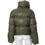 Women Thick Button Neck Jacket Zipper Warm Cotton-padded Coat RS-Y21TP452
