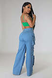 Girls Midlle Waist Pockets Wide-leg Denim Pants LX-6016