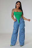 Girls Midlle Waist Pockets Wide-leg Denim Pants LX-6016