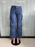 Girls Midlle Waist Pockets Wide-leg Denim Pants LX-6016