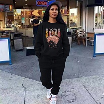 Autumn Winter Black Hoodies Set Women's Loose Fit HGL-9005034 Autumn Winter Black Hoodies Set Women's Loose Fit HGL-9005034