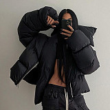 Women Thick Button Neck Jacket Zipper Warm Cotton-padded Coat RS-Y21TP452