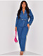 Women Suit Collar Long Sleeve Slim Denim Jumpsuit LX-6971