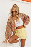 Ladies Rainbow Woven Lantern Sleeve Knitted Cardigan Sweater RS-210401