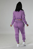 Zip Crop Tops Jackets and Drawstring Pants Sweatsuit RS-31719