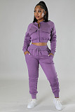 Zip Crop Tops Jackets and Drawstring Pants Sweatsuit RS-31719