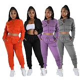 Zip Crop Tops Jackets and Drawstring Pants Sweatsuit RS-31719