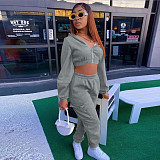 Zip Up Crop Top Jacket And Cargo Pants 2 Piece Set JZH-8123