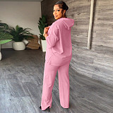 Half Sleeve Hooded Drawstring Top + Long Pants Sportsuit Matching Set RS-92026