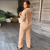 Half Sleeve Hooded Drawstring Top + Long Pants Sportsuit Matching Set RS-92026