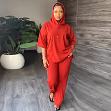 Half Sleeve Hooded Drawstring Top + Long Pants Sportsuit Matching Set RS-92026