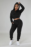 Zip Crop Tops Jackets and Drawstring Pants Sweatsuit RS-31719