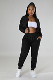 Zip Crop Tops Jackets and Drawstring Pants Sweatsuit RS-31719