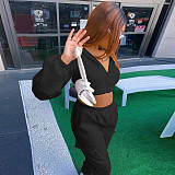 Zip Up Crop Top Jacket And Cargo Pants 2 Piece Set JZH-8123