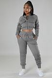 Zip Crop Tops Jackets and Drawstring Pants Sweatsuit RS-31719