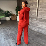 Half Sleeve Hooded Drawstring Top + Long Pants Sportsuit Matching Set RS-92026