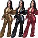 PU Faux Leather Crop Top Flare Pants Matching Sets ZAND-31266