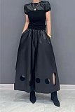 Black Leather Hollow-out Women Loose Straight Pants ZAND-31317