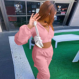 Zip Up Crop Top Jacket And Cargo Pants 2 Piece Set JZH-8123