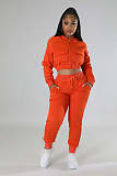 Zip Crop Tops Jackets and Drawstring Pants Sweatsuit RS-31719