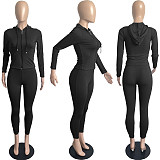 Knitted Women Hooded Zipper Jacket Skinny Pants Set FSL-180
