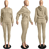 Solid Hooded Sweatshirt Drawstring Pants Set FSL-175