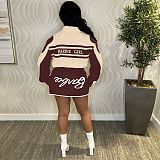 Fashion Printed Buttons Jackets And Mini Skirt 2 Piece Set XRB-10058