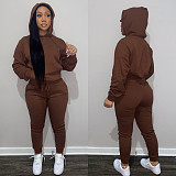 Solid Hooded Sweatshirt Drawstring Pants Set FSL-175