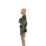 Fashion Printed Buttons Jackets And Mini Skirt 2 Piece Set XRB-10058