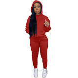 Solid Hooded Sweatshirt Drawstring Pants Set FSL-175