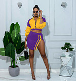 2023 Trendy Women Patchwork Long Sleeves Mini Skirts Suits XRB-10057