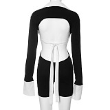 Sexy Hollow Out Polo Collar Long Sleeves Backless Bodycon Romper RS-D23RP275