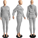 Solid Hooded Sweatshirt Drawstring Pants Set FSL-175