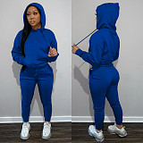 Solid Hooded Sweatshirt Drawstring Pants Set FSL-175