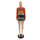 Fashion Printed Buttons Jackets And Mini Skirt 2 Piece Set XRB-10058