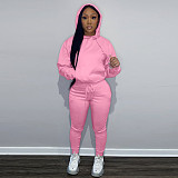 Solid Hooded Sweatshirt Drawstring Pants Set FSL-175