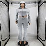 Solid Cropped Jacket Pockets Pants Tracksuits WSM-5355