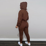 Solid Hooded Sweatshirt Drawstring Pants Set FSL-175