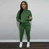 Solid Hooded Sweatshirt Drawstring Pants Set FSL-175
