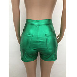 Metallic Candy Color Mid Waist Summer Shorts BN-9417