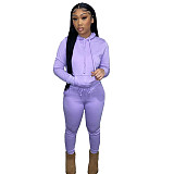 Solid Hooded Sweatshirt Drawstring Pants Set FSL-175