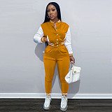 Crop Top Long Sleeve Baseball Jacket Pure Trouser Set FSL-176